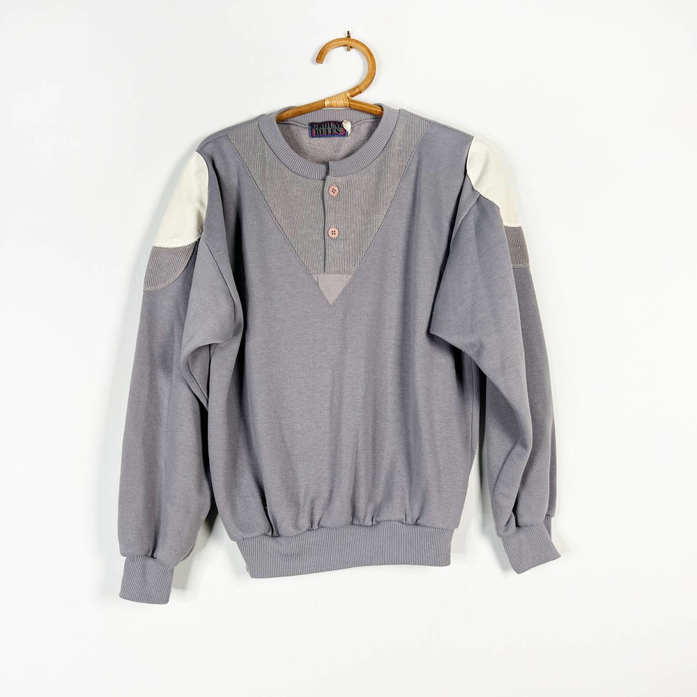 Vintage 80s 90s Ground Rules Grey Sweatshirt White Accent Patches Size Large - Picture 2 of 6